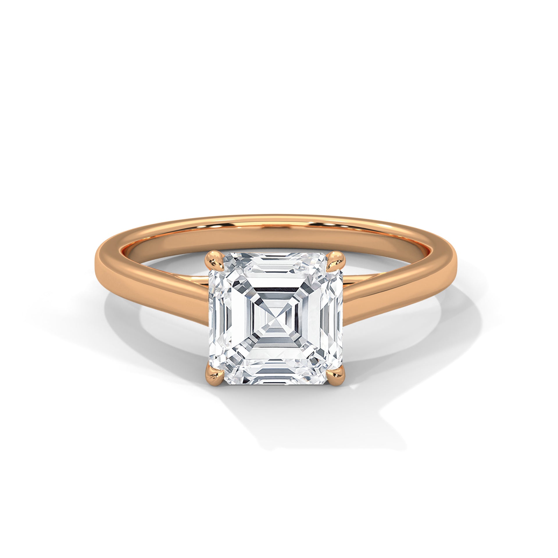 1–3 Carat Emerald Square Lab-Grown Diamond Solitaire Engagement Ring – Plain Band, 18K Gold