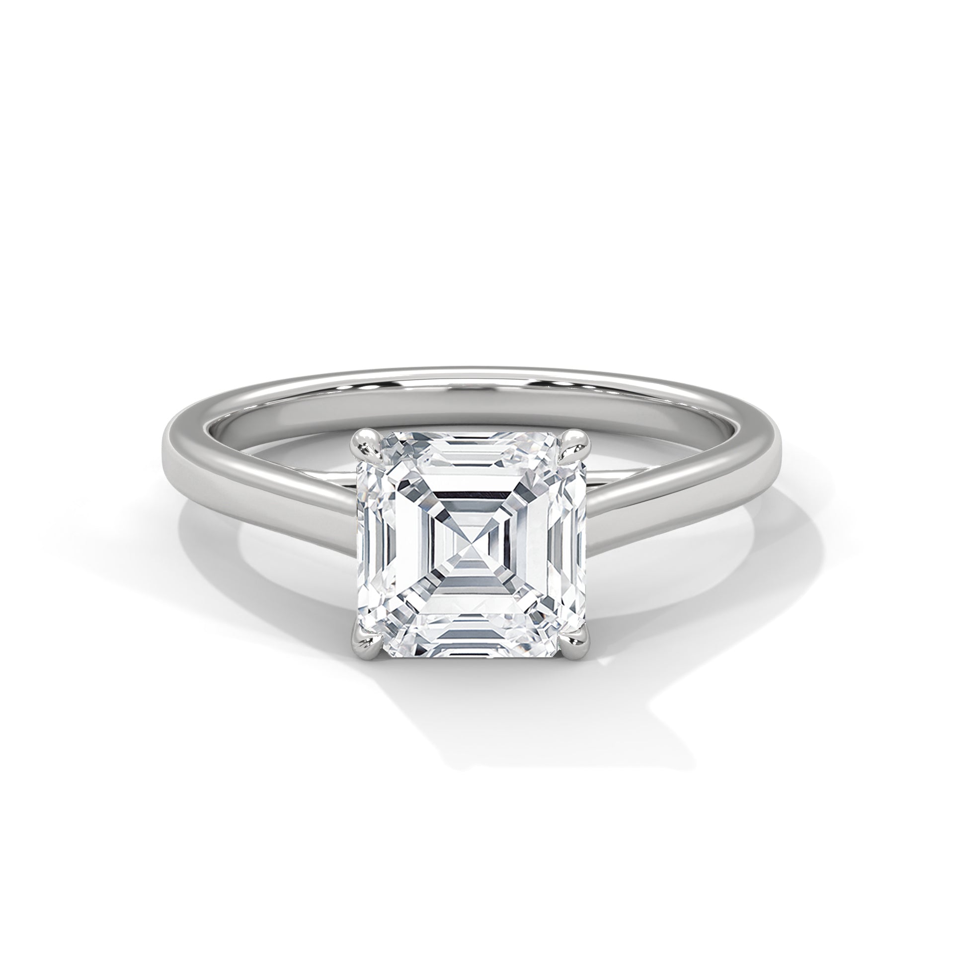 1–3 Carat Emerald Square Lab-Grown Diamond Solitaire Engagement Ring – Plain Band, 18K Gold