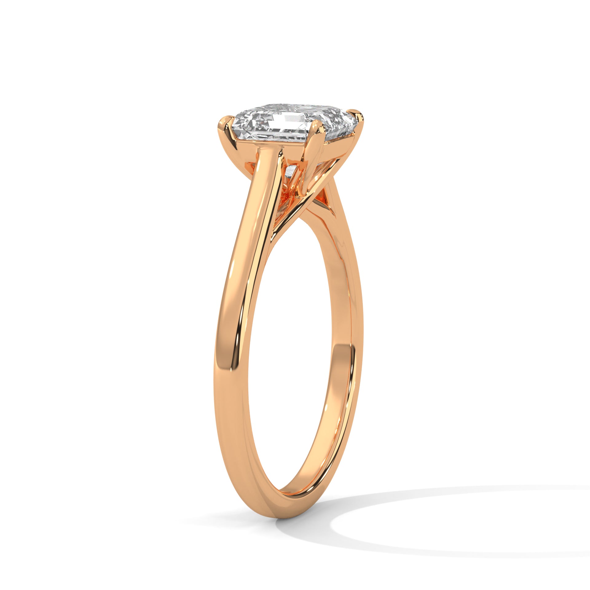 1–3 Carat Emerald Square Lab-Grown Diamond Solitaire Engagement Ring – Plain Band, 18K Gold