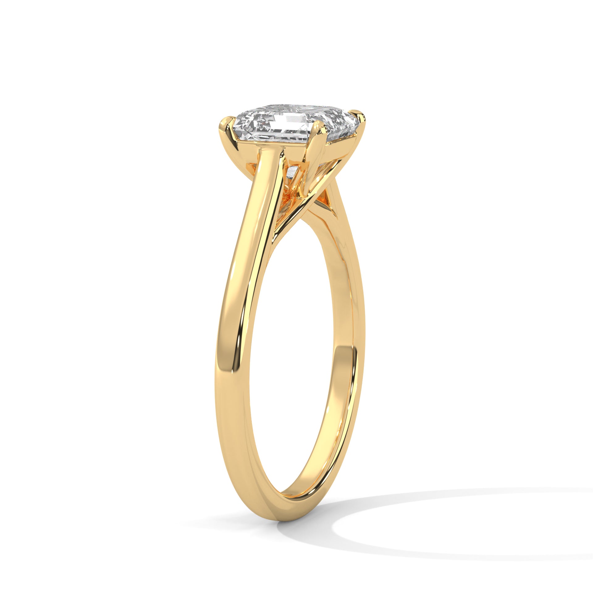 1–3 Carat Emerald Square Lab-Grown Diamond Solitaire Engagement Ring – Plain Band, 18K Gold