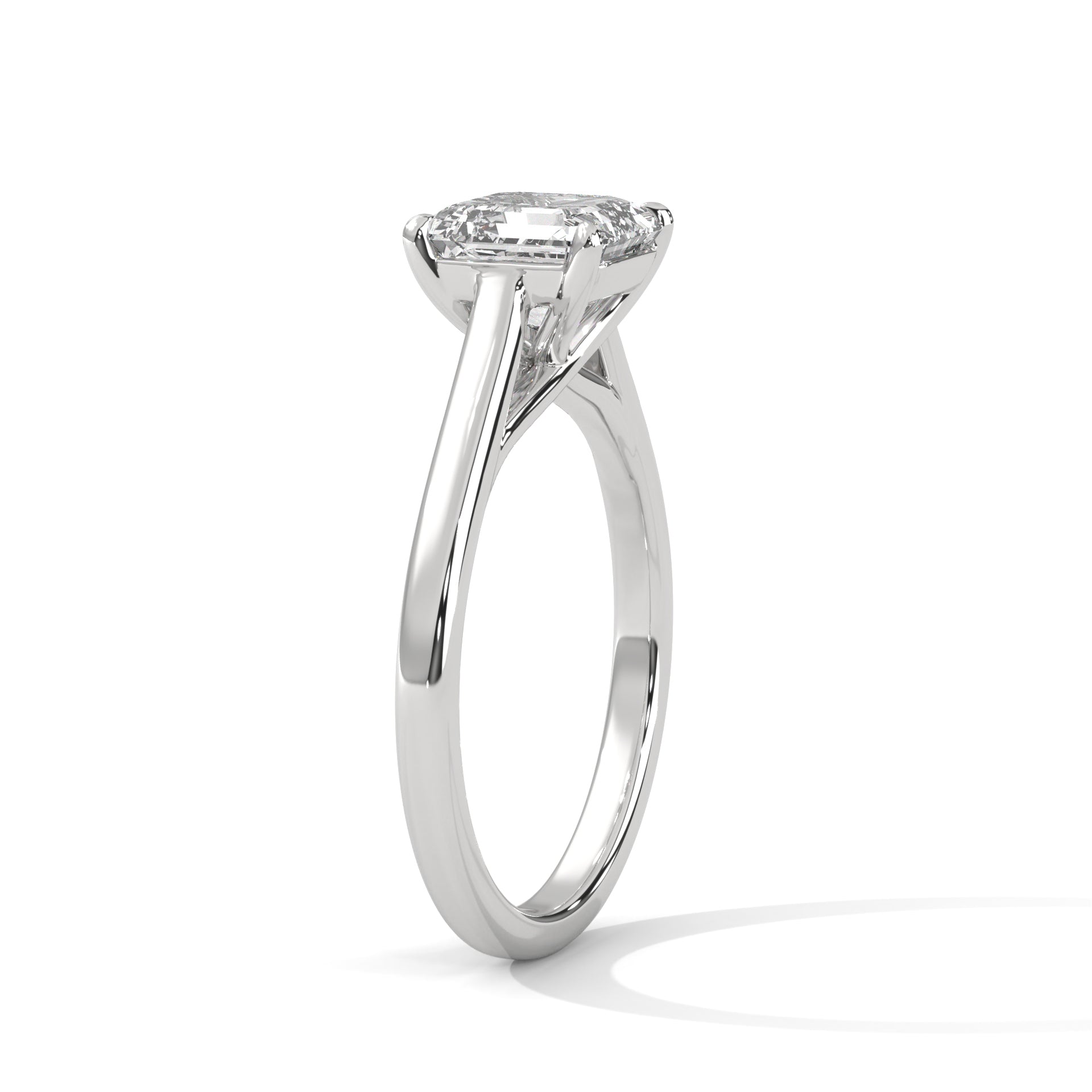 1–3 Carat Emerald Square Lab-Grown Diamond Solitaire Engagement Ring – Plain Band, 18K Gold