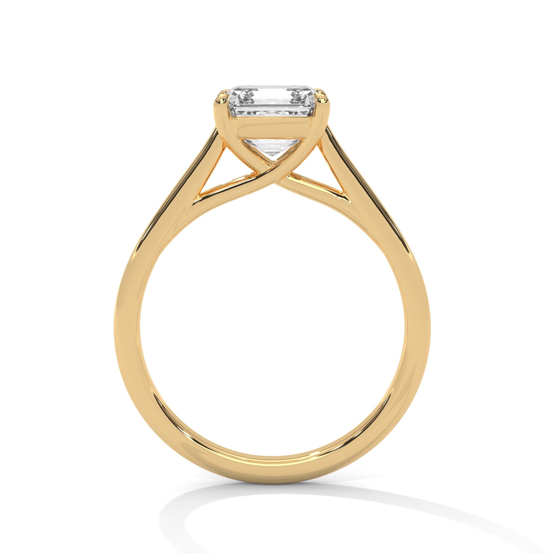 1–3 Carat Emerald Square Lab-Grown Diamond Solitaire Engagement Ring – Plain Band, 18K Gold