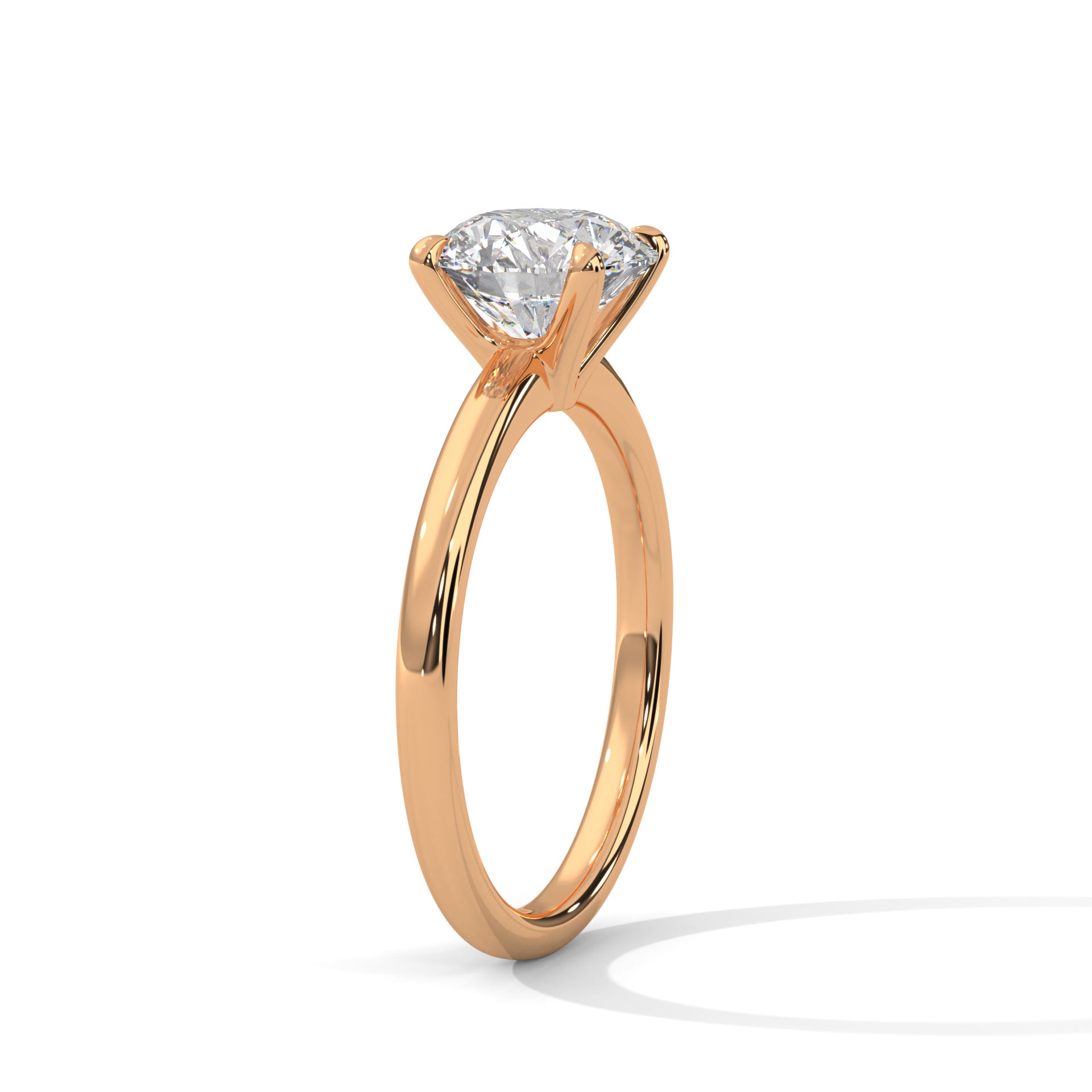 1–3 Carat Round Lab-Grown Diamond Solitaire Engagement Ring – Classic Plain Band, 18K Gold