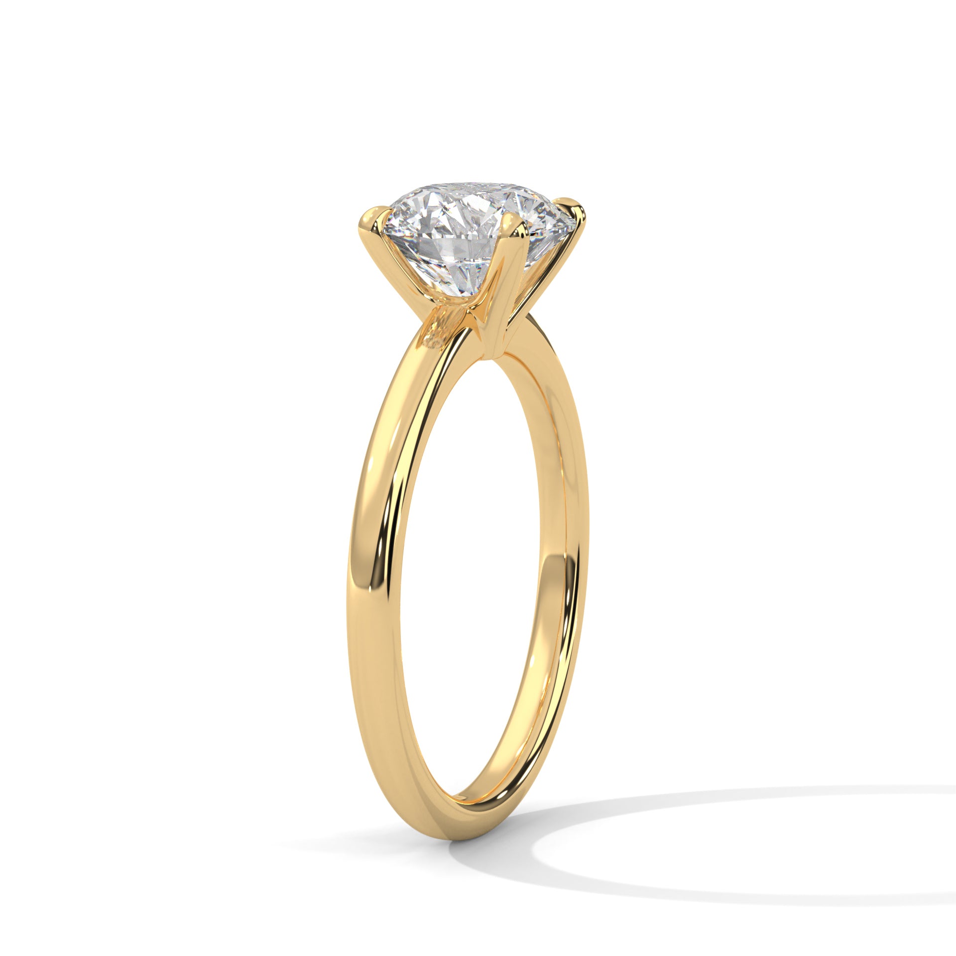 1–3 Carat Round Lab-Grown Diamond Solitaire Engagement Ring – Classic Plain Band, 18K Gold