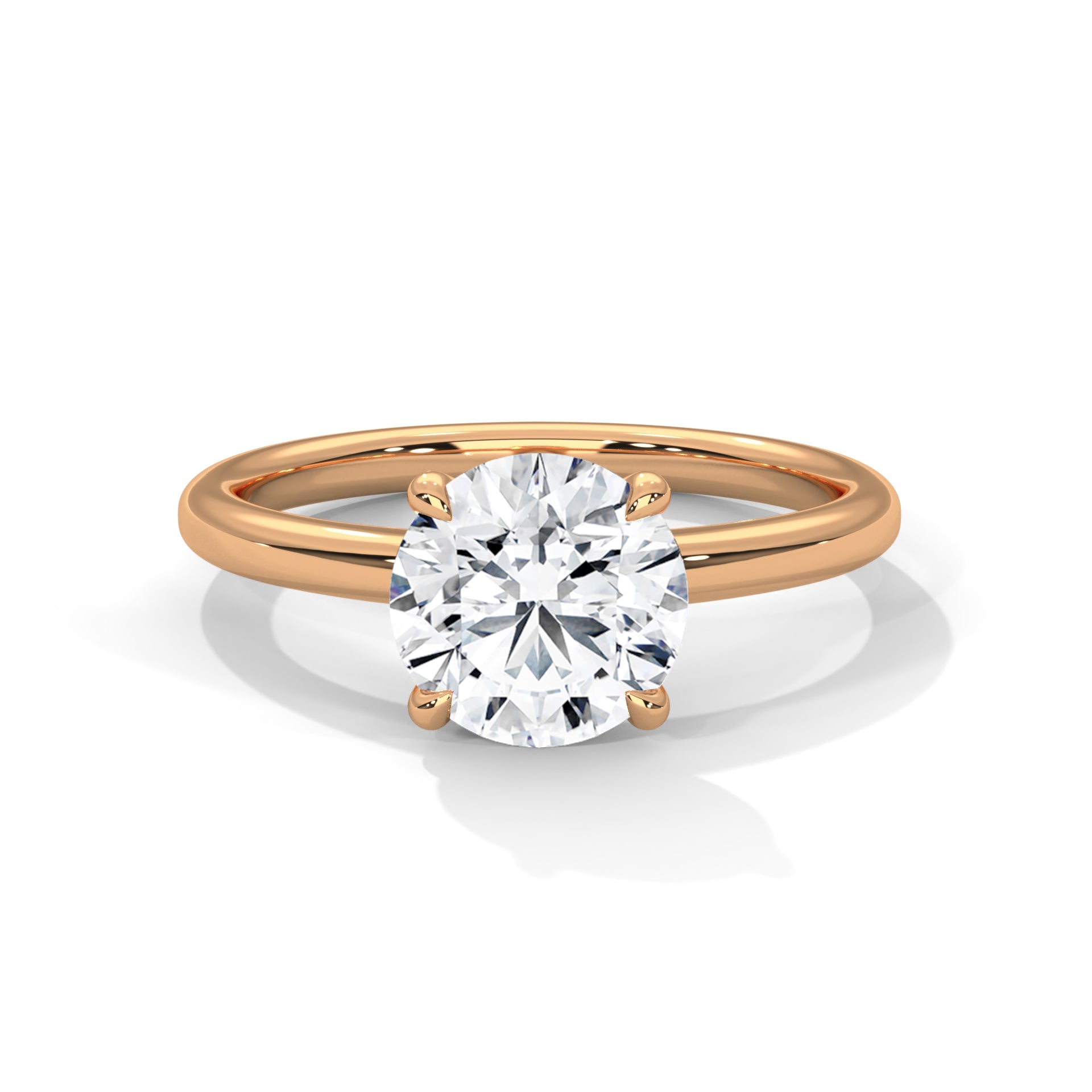 1–3 Carat Round Lab-Grown Diamond Solitaire Engagement Ring – Classic Plain Band, 18K Gold