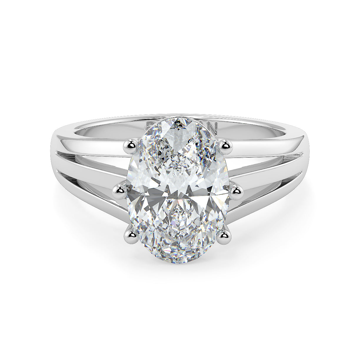 2-Carat Oval Lab-Grown Diamond Solitaire Ring with a Three Split Band/Shank