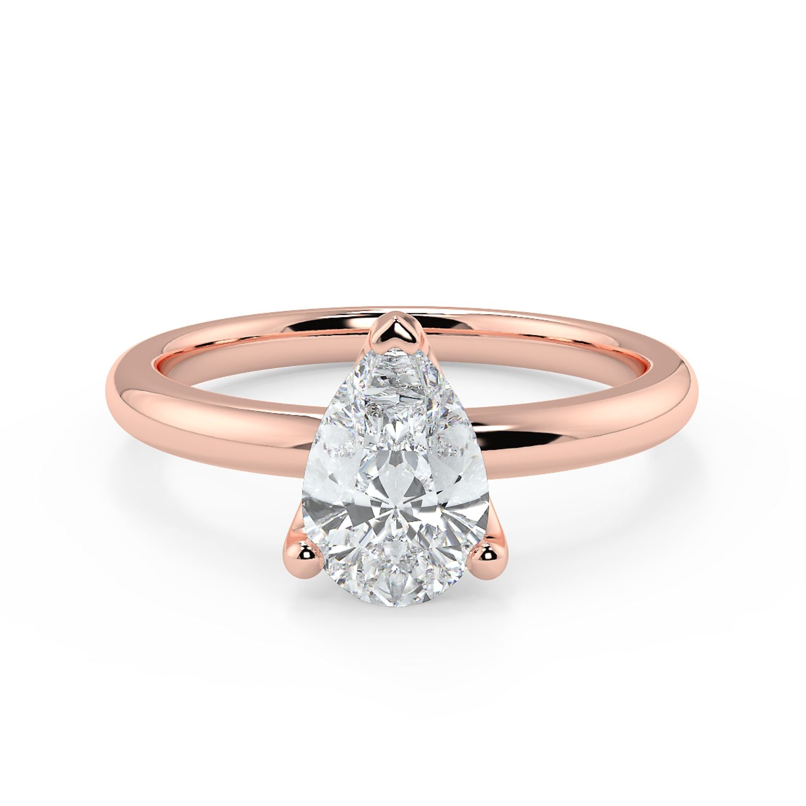 1–3 Carat Pear Cut Lab Grown Diamond Solitaire Ring | Elegant 3-Prong Setting | IGI Certified | 18K White, Yellow & Rose Gold
