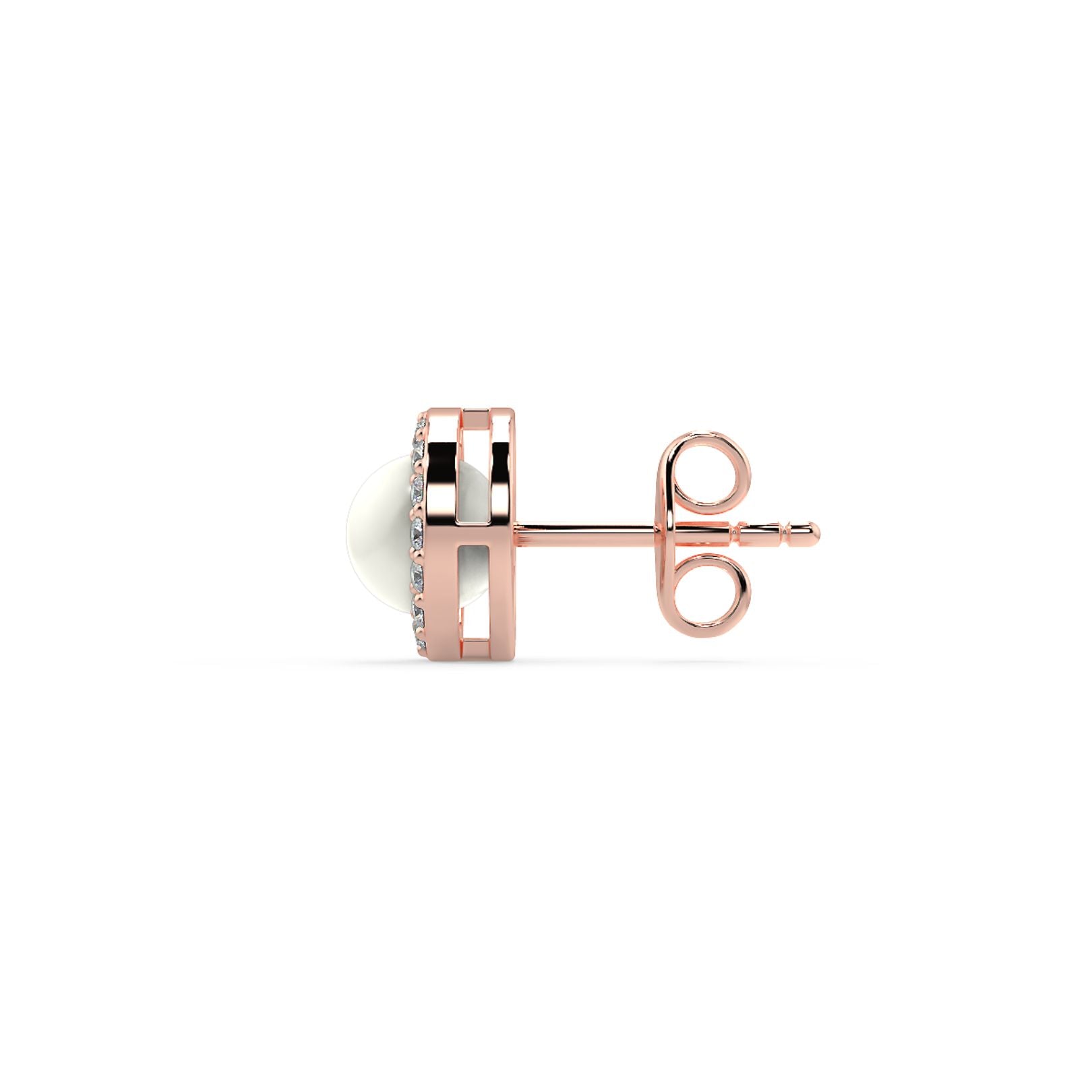 5mm Pearl & Lab-Grown Diamond Halo Stud Earrings in 18K White, Yellow & Rose Gold
