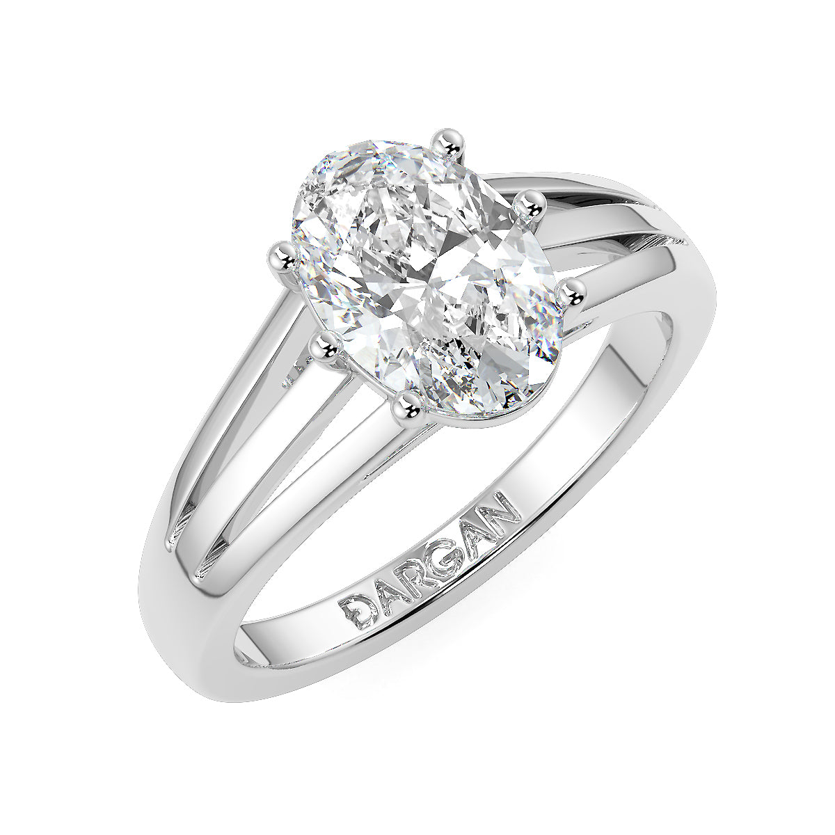 2-Carat Oval Lab-Grown Diamond Solitaire Ring with a Three Split Band/Shank