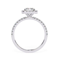 1–5 Carat Emerald Cut Lab Grown Solitaire Diamond Halo Ring in 18K Gold | Pavé Band