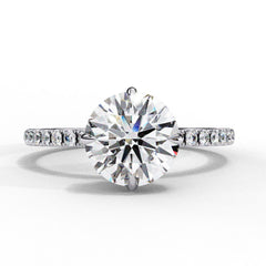 1–5 Carat Round Lab Grown Diamond Solitaire Ring with Hidden Halo in 18K Gold | Pavé Band Solitaire