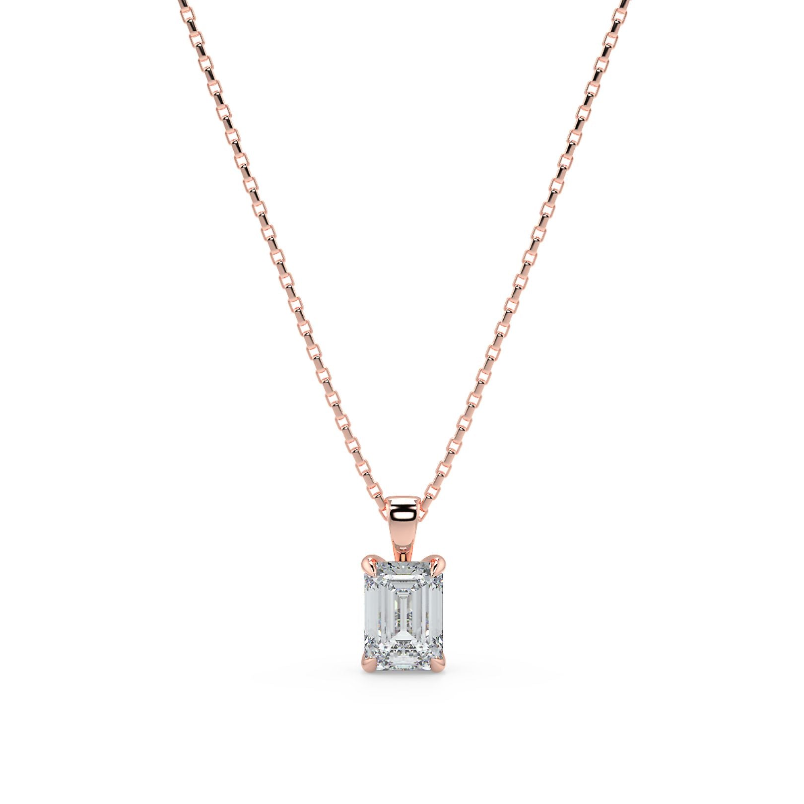 Emerald Cut Lab-Grown Diamond Solitaire Pendant Necklace with Chain | 18K Gold | 0.50–3 Carats