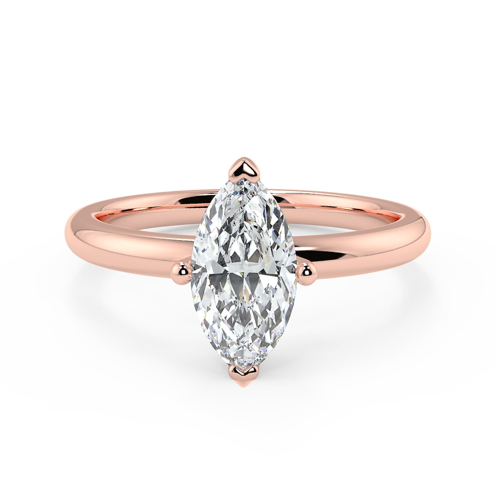 1–3 Carat Marquise Cut Lab Grown Diamond Solitaire Ring | Elongated Brilliant Shape | IGI Certified | 18K White, Yellow & Rose Gold