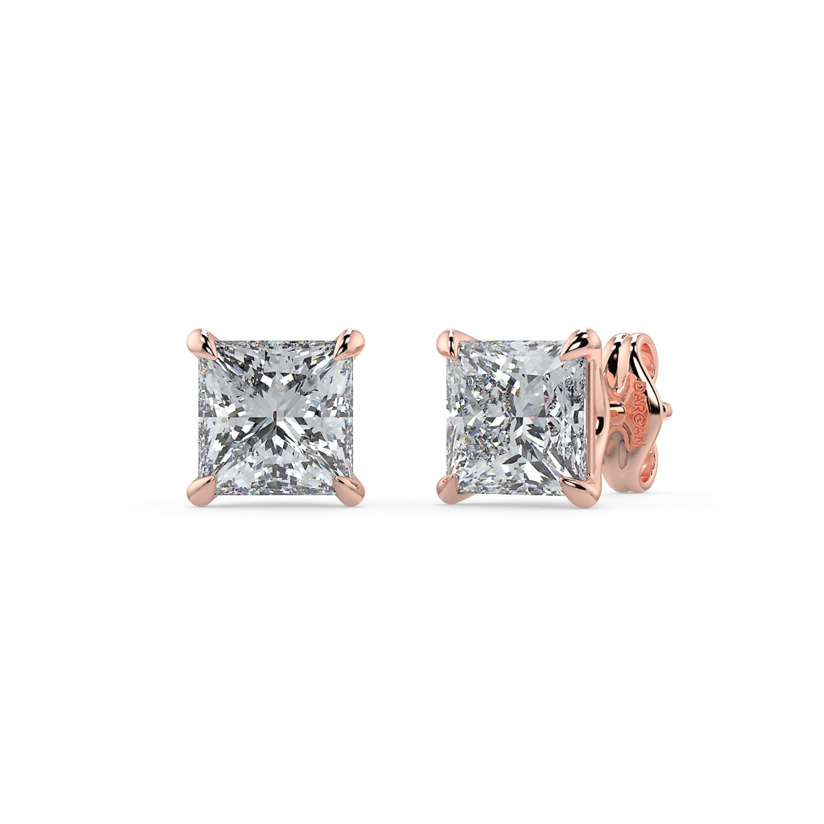 0.5–4 Carat Princess Cut Lab Grown Diamond Stud Earrings | Square Brilliant Solitaire | 18K White, Yellow & Rose Gold