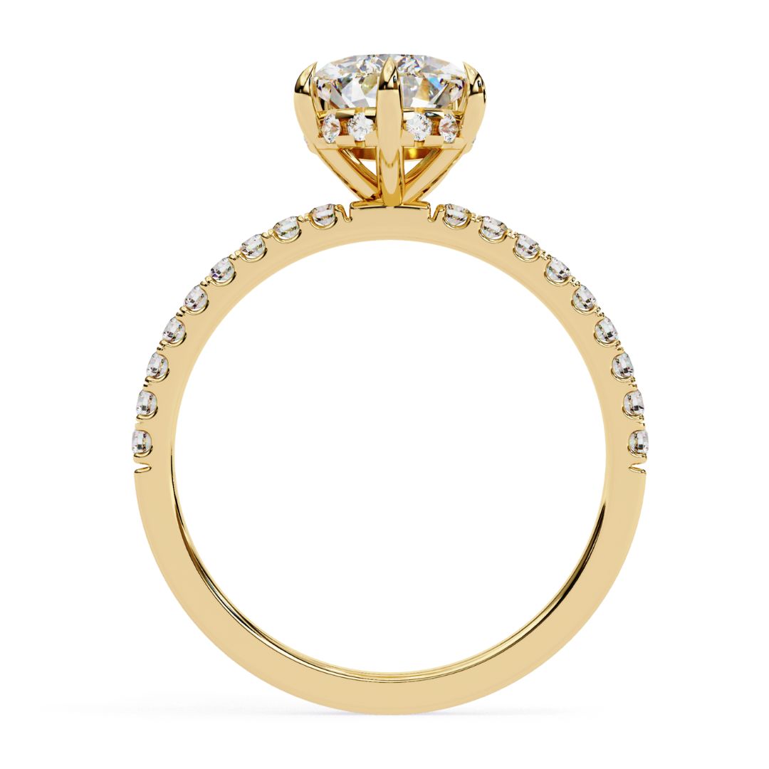 1–5 Carat Pear Cut Lab Grown Diamond Solitaire Ring with Hidden Halo in 18K Gold