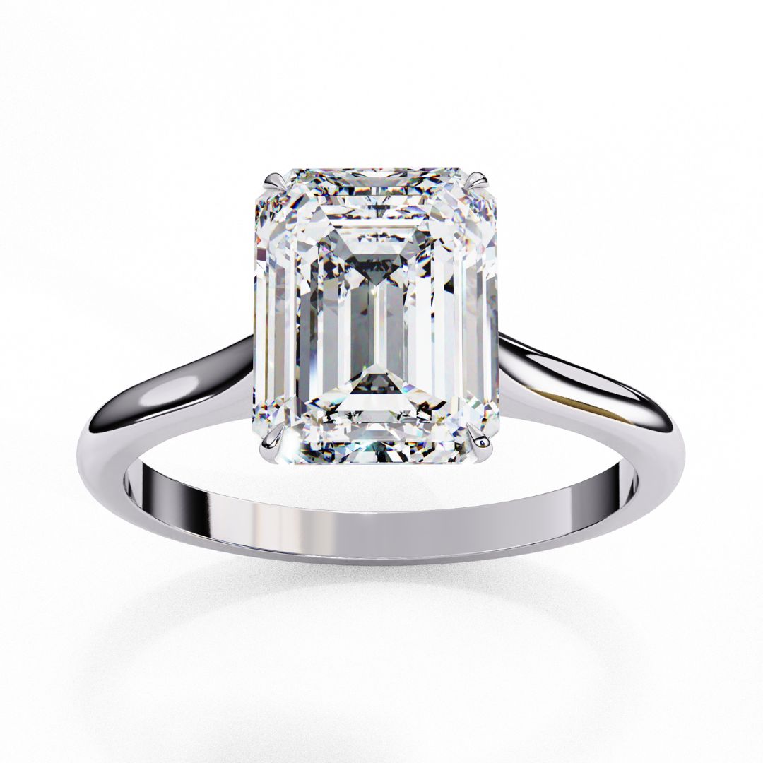 1–5 Carat Emerald Cut Lab Grown Diamond Ring in 18K Gold | 4-Prong Custom Solitaire