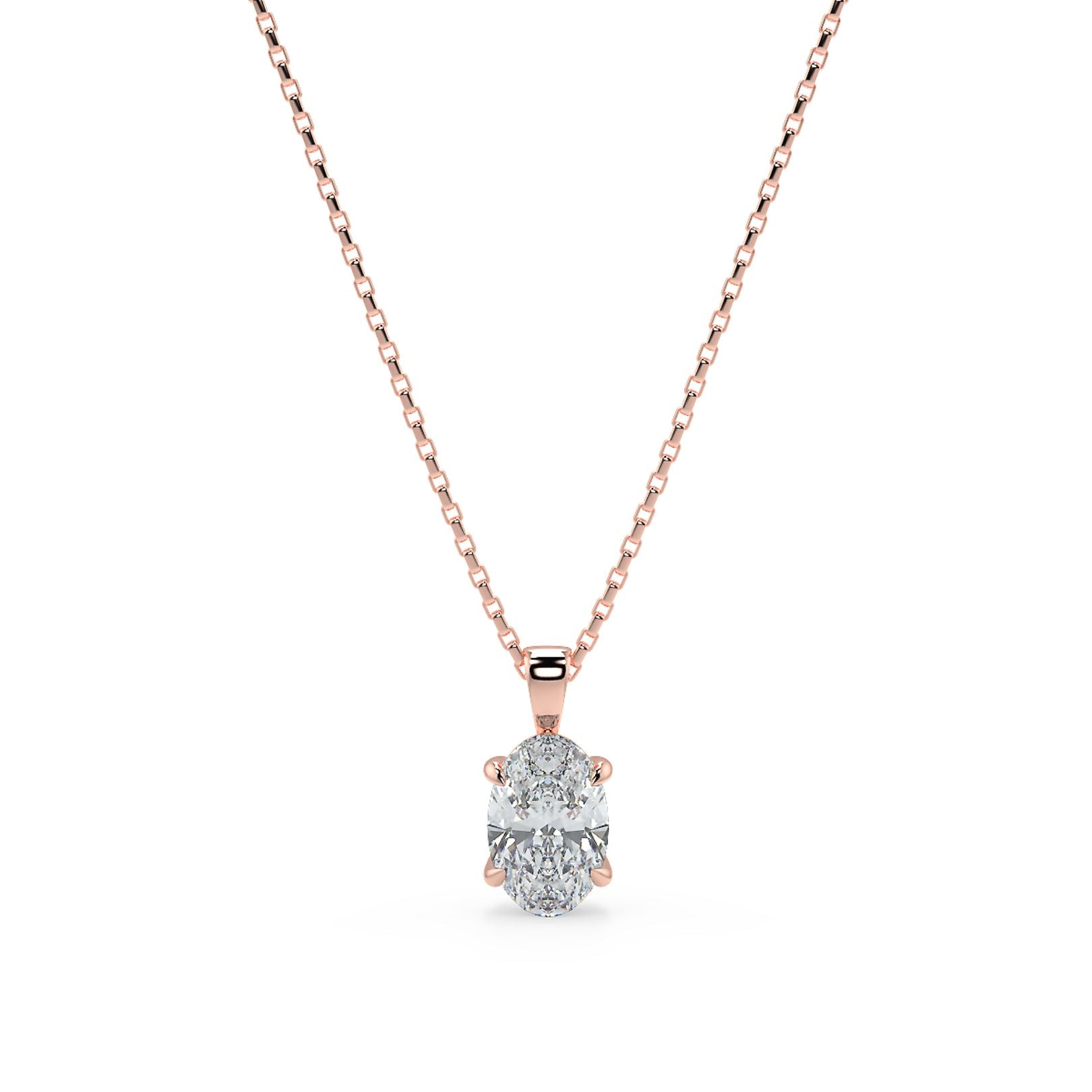Oval Cut Lab-Grown Diamond Solitaire Pendant Necklace with Chain | 18K Gold | 0.50–3 Carats