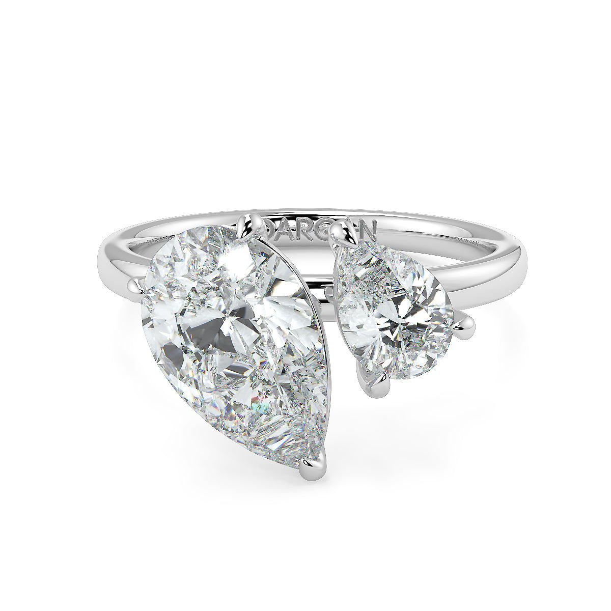 2.00ct Pear Solitaire with 0.50ct Pear Toi et Moi ring – Lab Grown Diamond Ring in 18K Yellow, White & Rose Gold