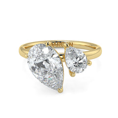 2.00ct Pear Solitaire with 0.50ct Pear Toi et Moi ring – Lab Grown Diamond Ring in 18K Yellow, White & Rose Gold