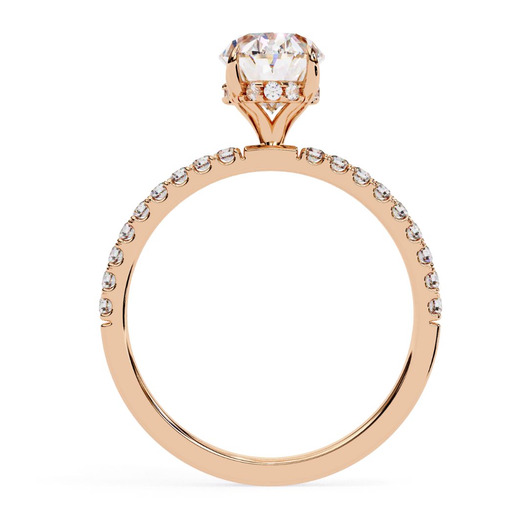 1–5 Carat Oval Lab Grown Solitaire Diamond Ring with Hidden Halo in 18K Gold | Pavé Band