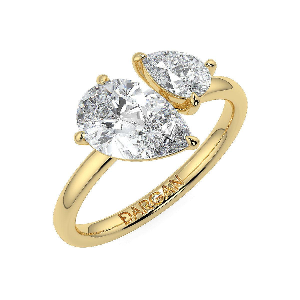 2.00ct Pear Solitaire with 0.50ct Pear Toi et Moi ring – Lab Grown Diamond Ring in 18K Yellow, White & Rose Gold