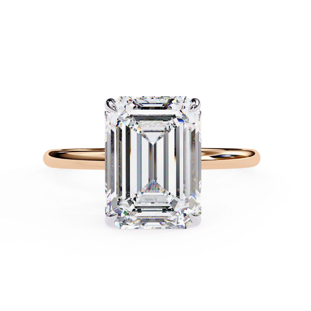 1–5 Carat Emerald Cut Lab Grown Diamond Hidden Halo Ring | Classic Solitaire | Dual Tone Options | IGI Certified | 18K Gold