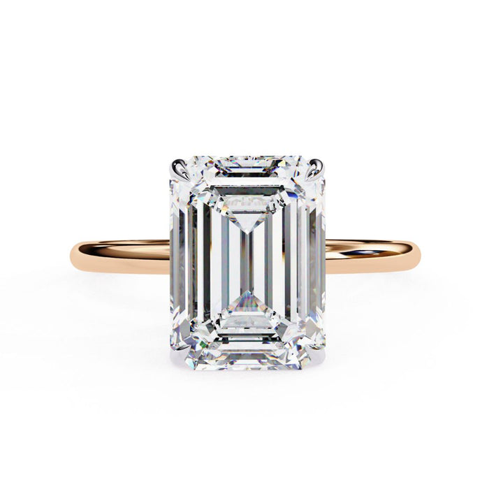 1–5 Carat Emerald Cut Lab Grown Diamond Hidden Halo Ring | Classic Solitaire | Dual Tone Options | IGI Certified | 18K Gold