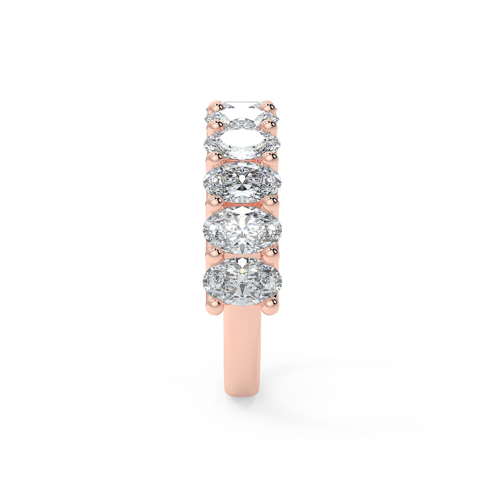 Half-Eternity 20-Pointer Oval Lab-Grown Diamond Ring in 18K White, Yellow & Rose Gold
