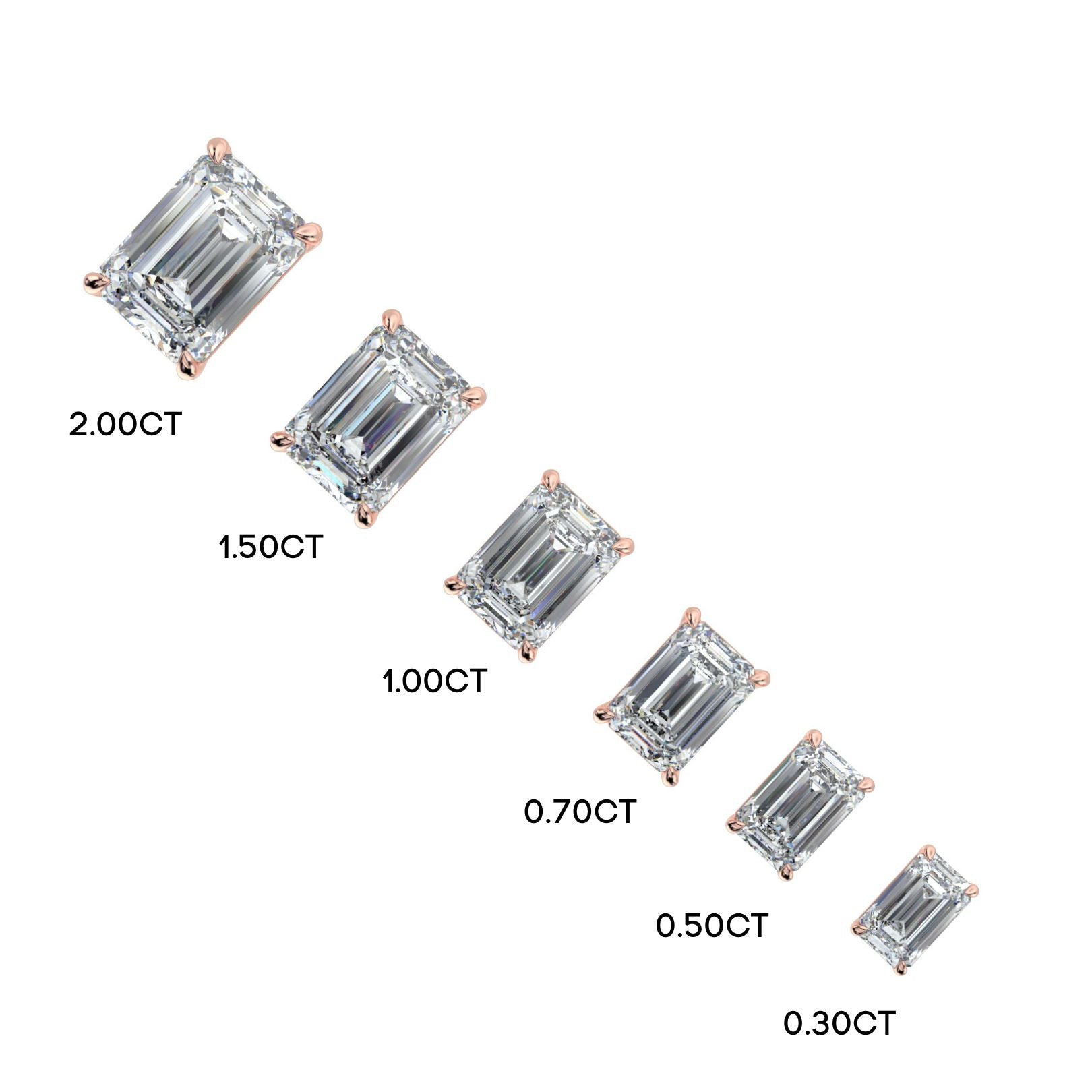 0.50–4 Carat Emerald Cut Lab Grown Diamond Stud Earrings | Step-Cut Solitaire | 18K White, Yellow & Rose Gold