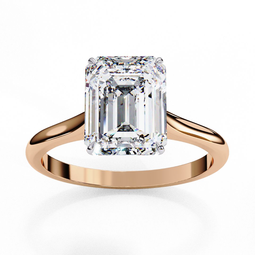 1–5 Carat Emerald Cut Lab Grown Diamond Ring in 18K Gold | 4-Prong Custom Solitaire