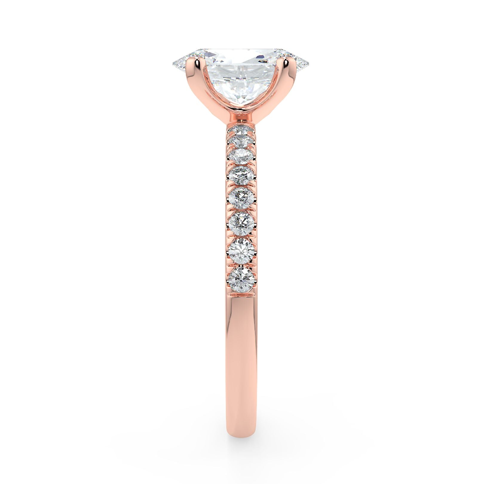 1–3 Carat Oval Cut Lab Grown Diamond Solitaire Ring | Pavé Band | IGI Certified | 18K White, Yellow & Rose Gold