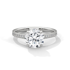 1–3 Carat Round Lab Grown Diamond Solitaire Ring with Pavé Band – Four Prong Setting in 18K Gold