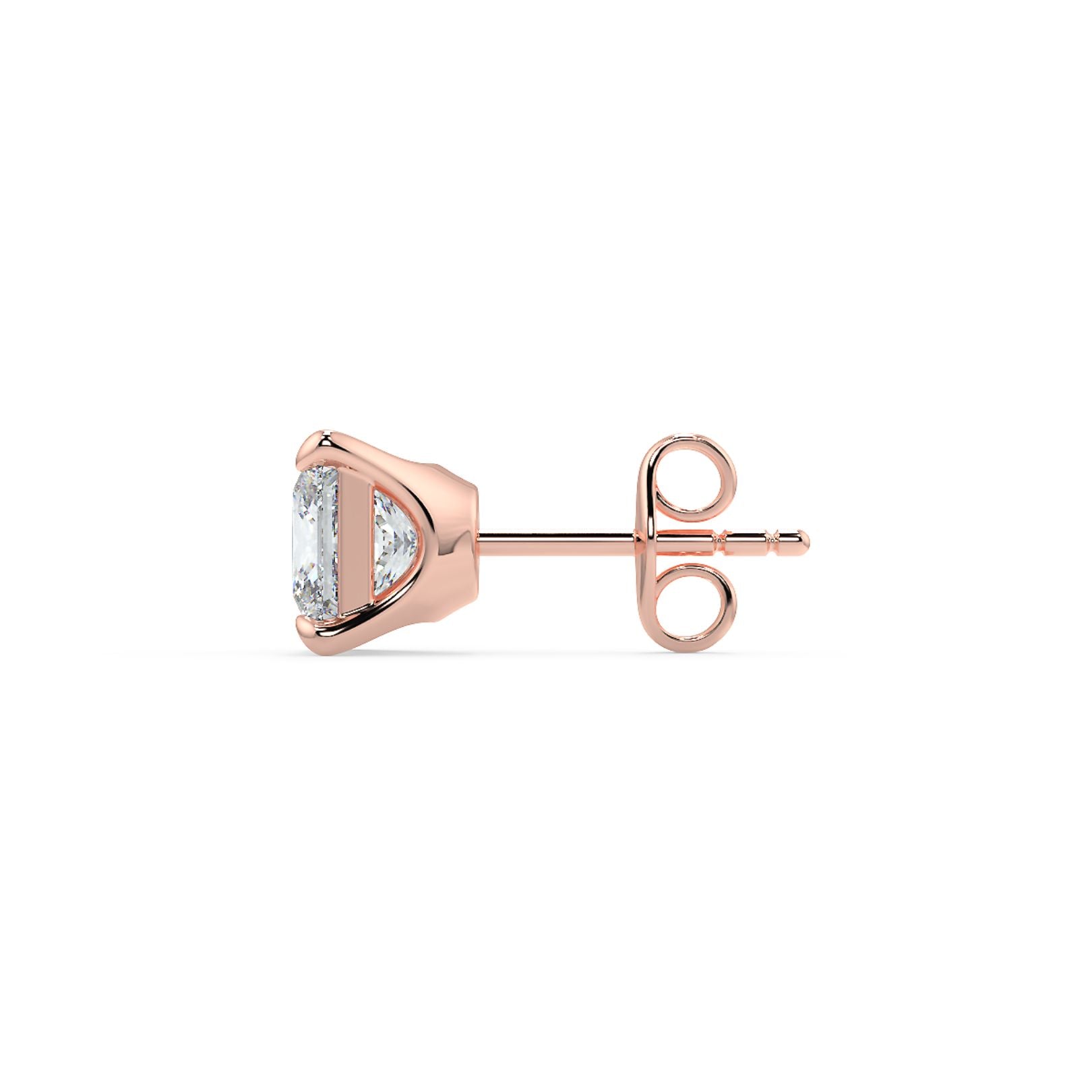 0.5–4 Carat Princess Cut Lab Grown Diamond Stud Earrings | Square Brilliant Solitaire | 18K White, Yellow & Rose Gold