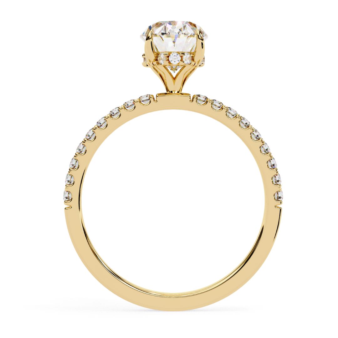 1–5 Carat Oval Lab Grown Solitaire Diamond Ring with Hidden Halo in 18K Gold | Pavé Band