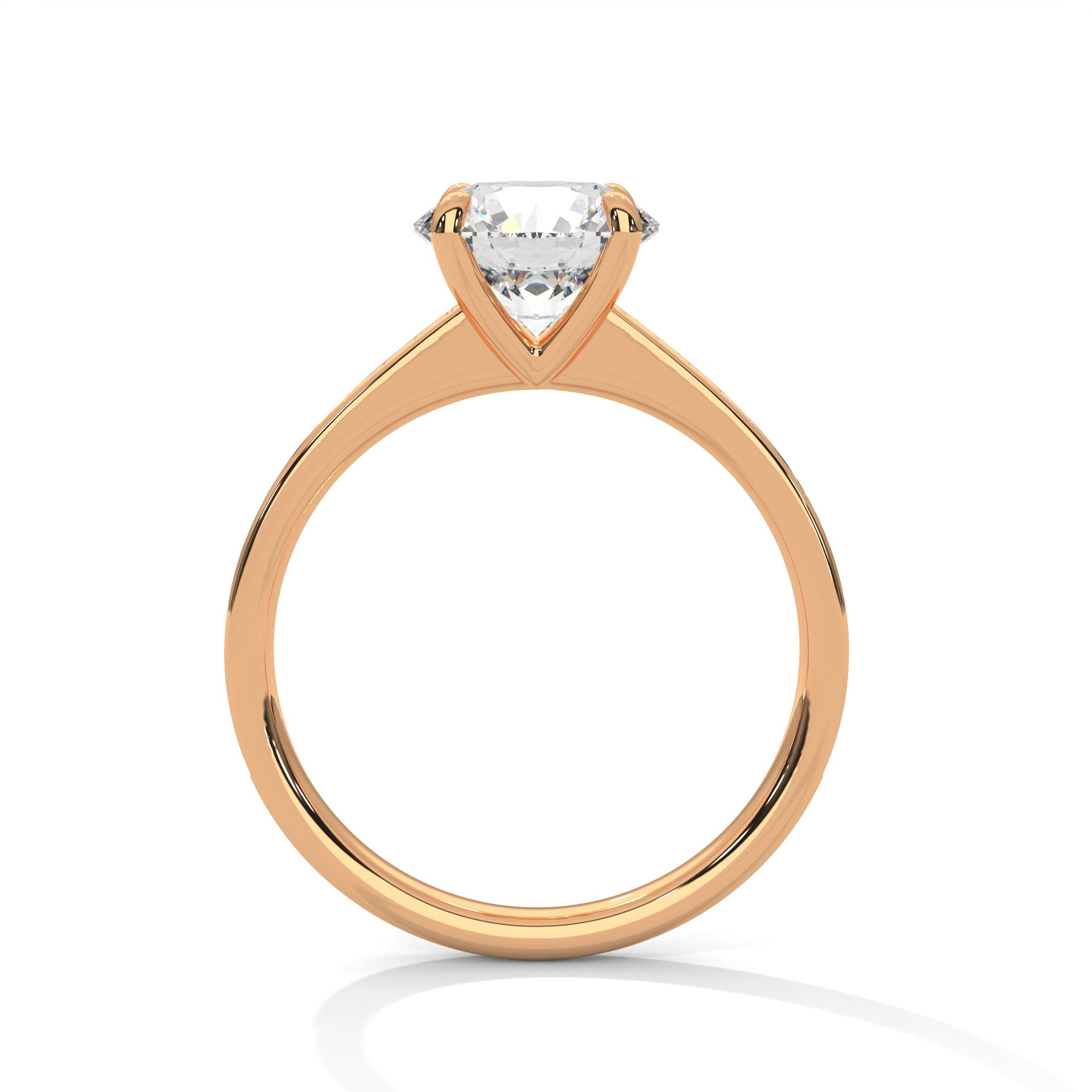 1–3 Carat Round Lab Grown Diamond Solitaire Ring with Pavé Band – Four Prong Setting in 18K Gold