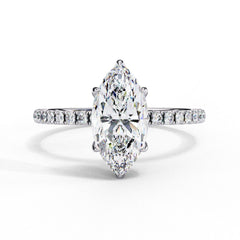 1–5 Carat Marquise Cut Lab Grown Diamond Solitaire Ring with Hidden Halo in 18K Gold | Pavé Band