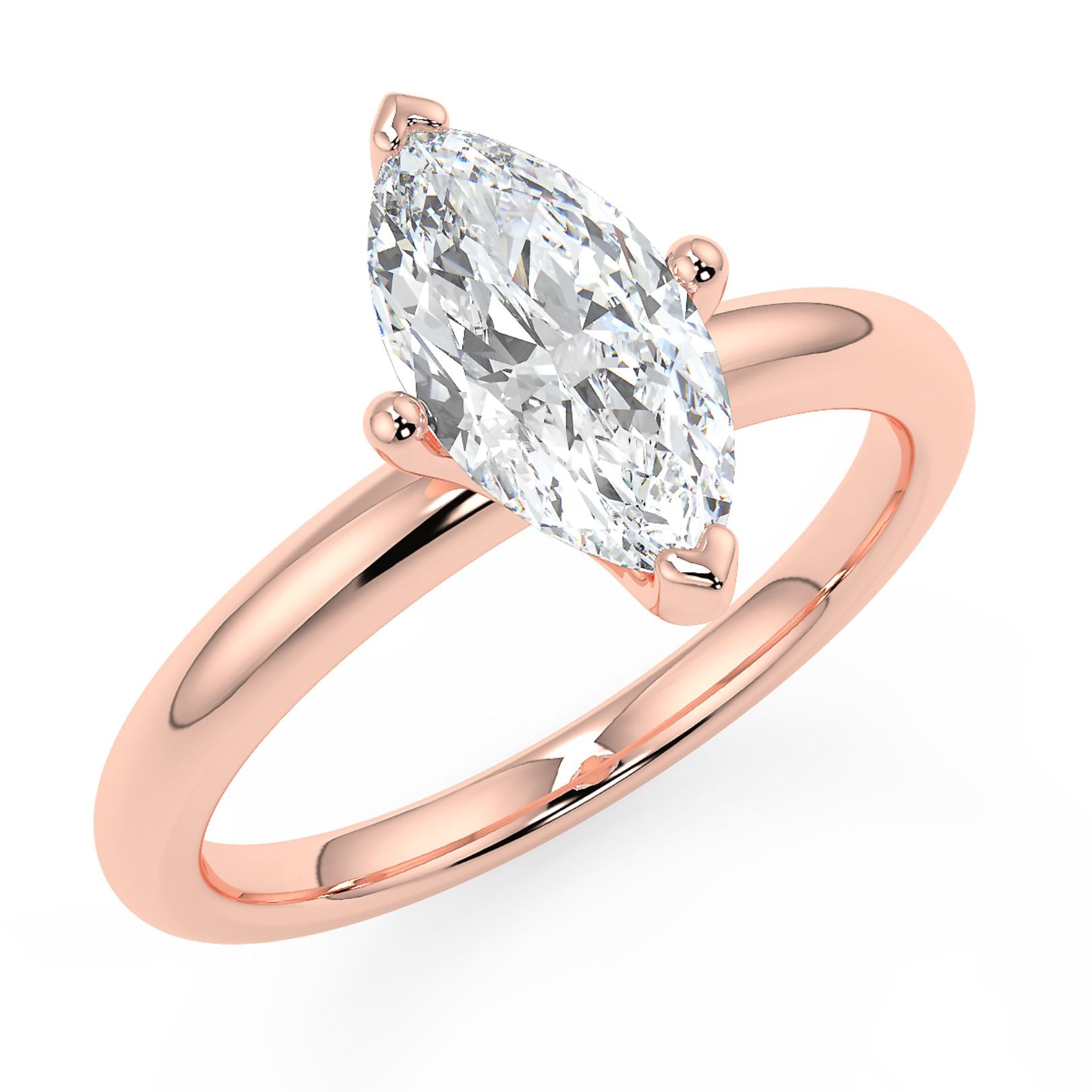 1–3 Carat Marquise Cut Lab Grown Diamond Solitaire Ring | Elongated Brilliant Shape | IGI Certified | 18K White, Yellow & Rose Gold