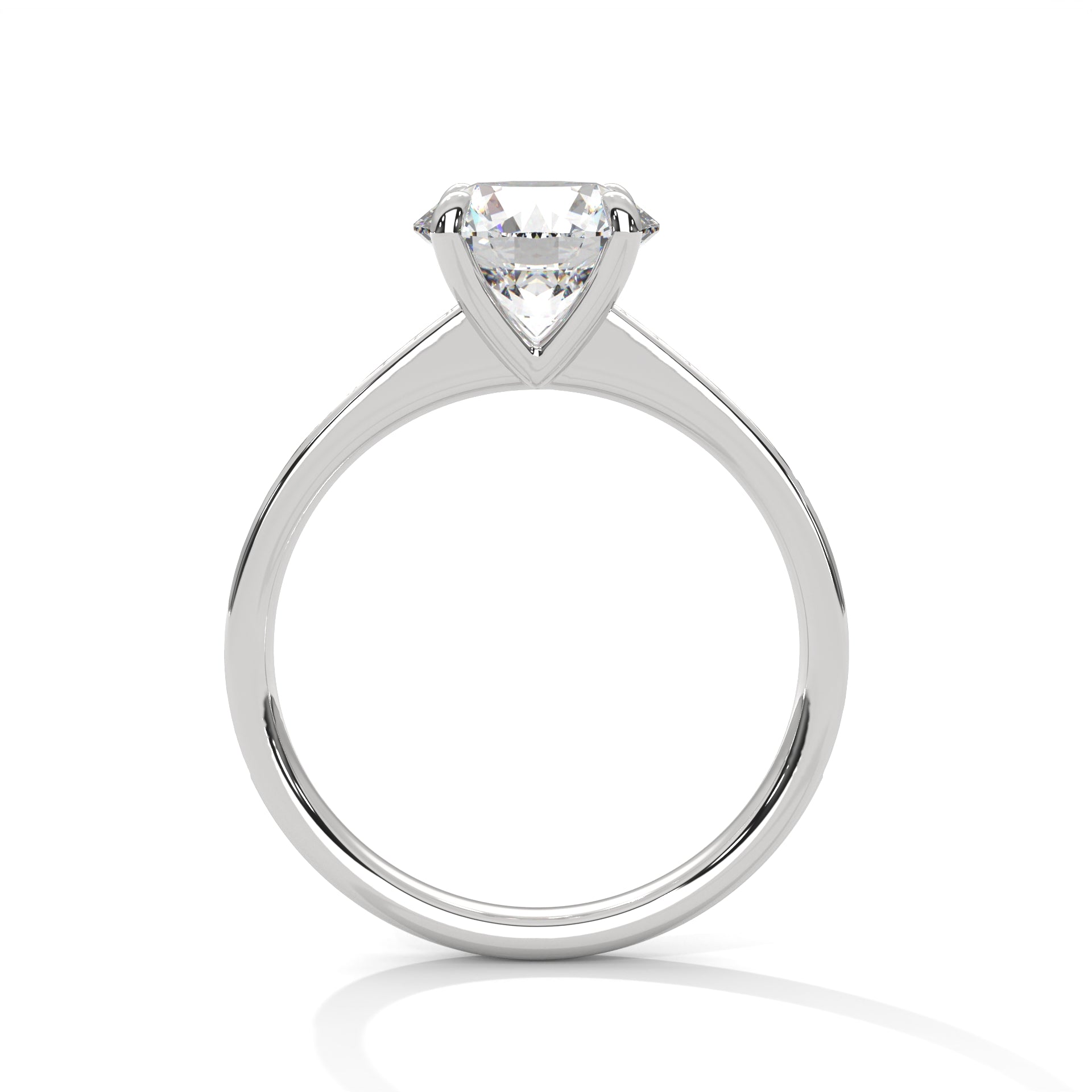 1–3 Carat Round Lab Grown Diamond Solitaire Ring with Pavé Band – Four Prong Setting in 18K Gold