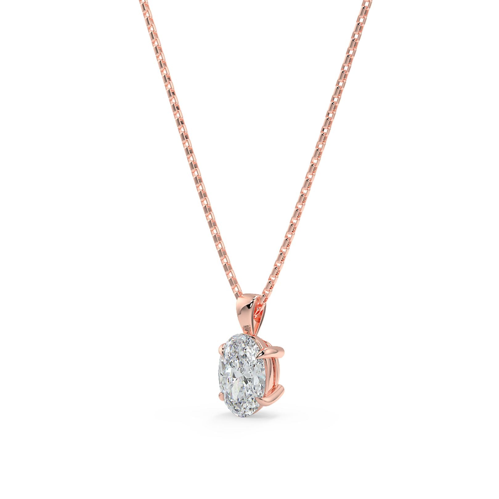 Oval Cut Lab-Grown Diamond Solitaire Pendant Necklace with Chain | 18K Gold | 0.50–3 Carats
