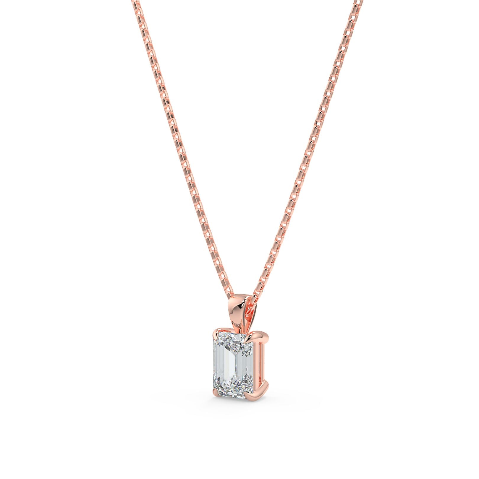 Emerald Cut Lab-Grown Diamond Solitaire Pendant Necklace with Chain | 18K Gold | 0.50–3 Carats