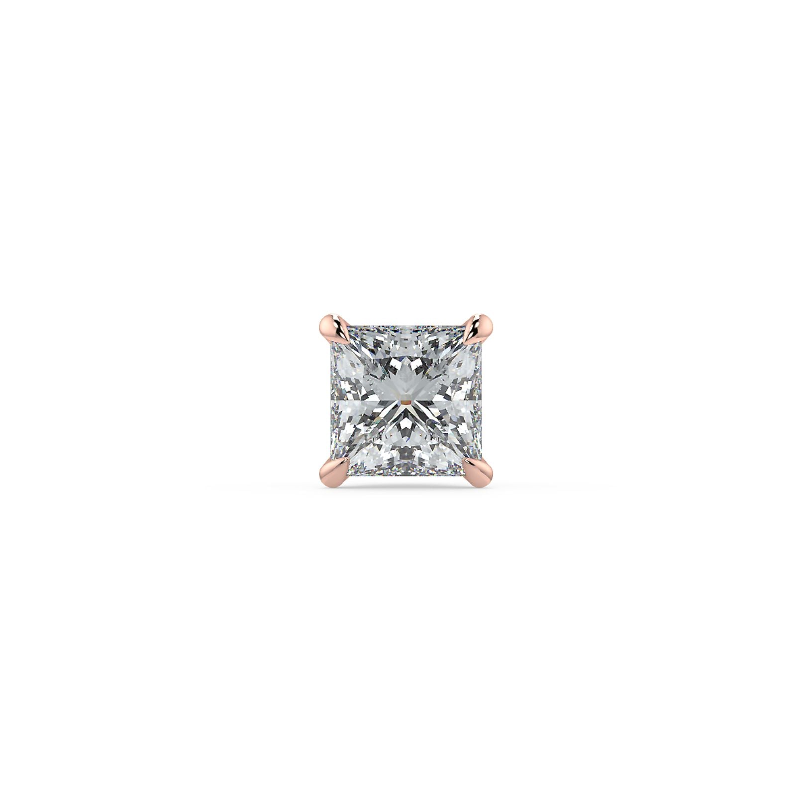 0.5–4 Carat Princess Cut Lab Grown Diamond Stud Earrings | Square Brilliant Solitaire | 18K White, Yellow & Rose Gold