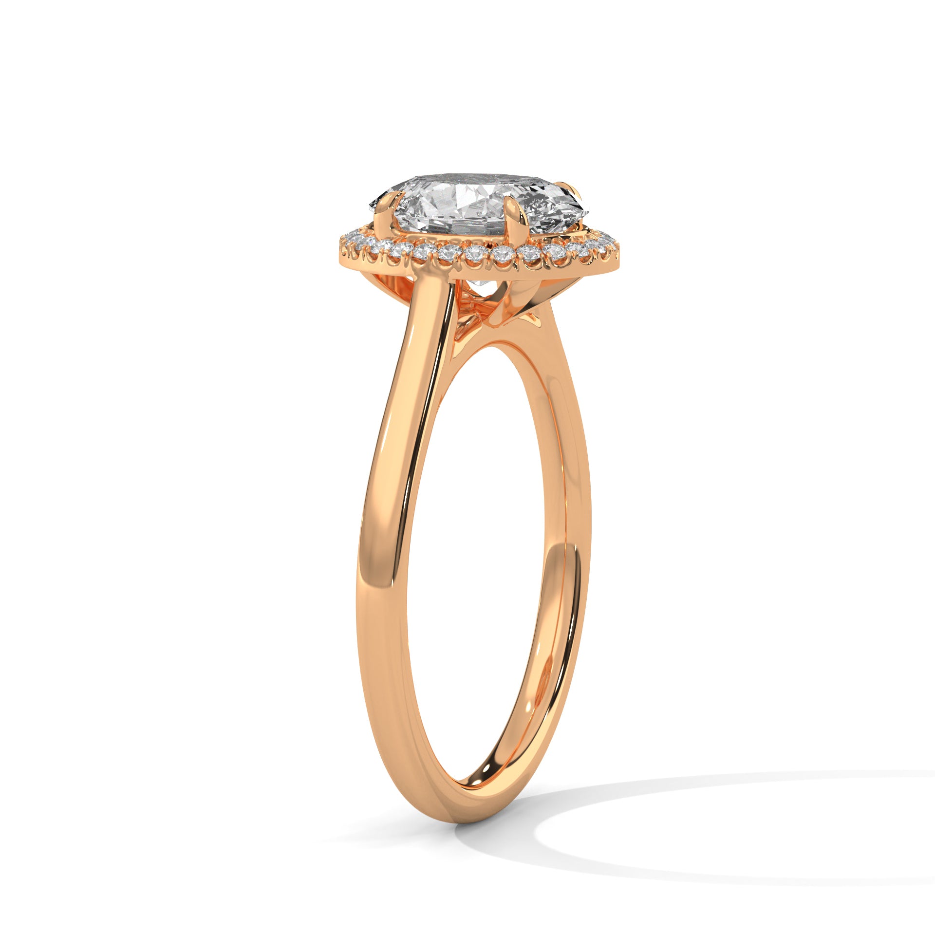 1–3 Carat Oval Lab Grown Solitaire Diamond Halo Ring – Four Prong Setting in 18K Gold