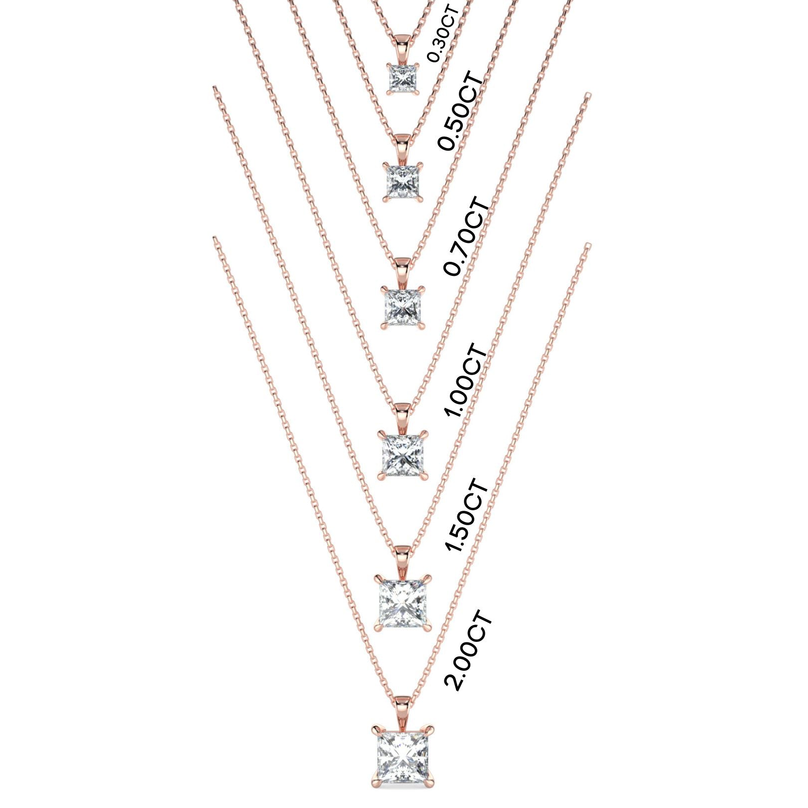 Princess Cut Lab-Grown Diamond Solitaire Pendant Necklace with Chain | 18K Gold | 0.50–3 Carats