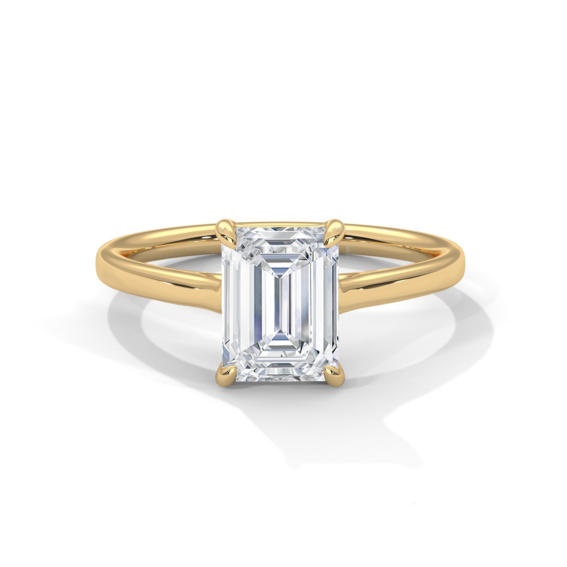 1–3 Carat Emerald Cut Lab Grown Diamond Solitaire Ring – Four Prong Setting in 18K Gold