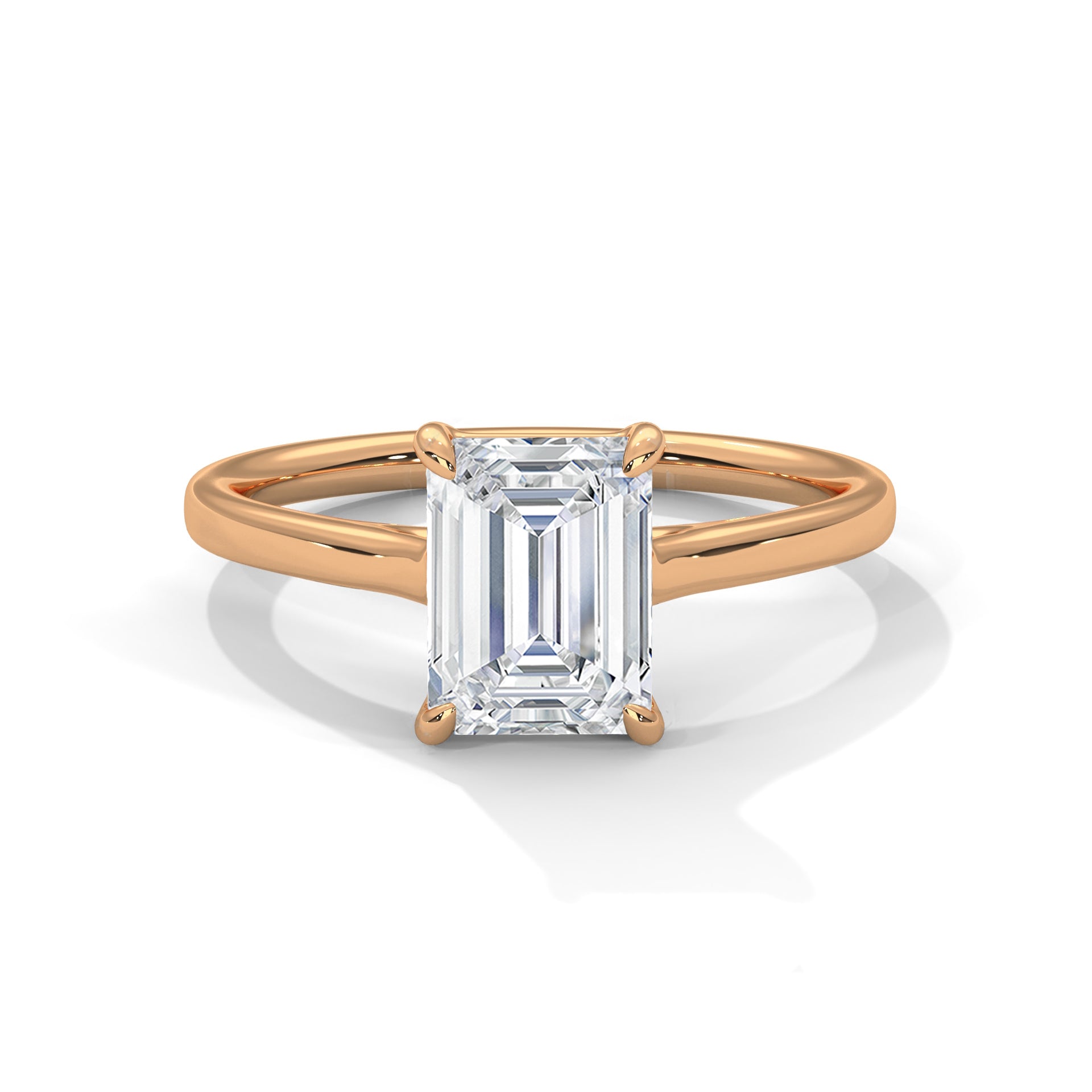 1–3 Carat Emerald Cut Lab Grown Diamond Solitaire Ring – Four Prong Setting in 18K Gold