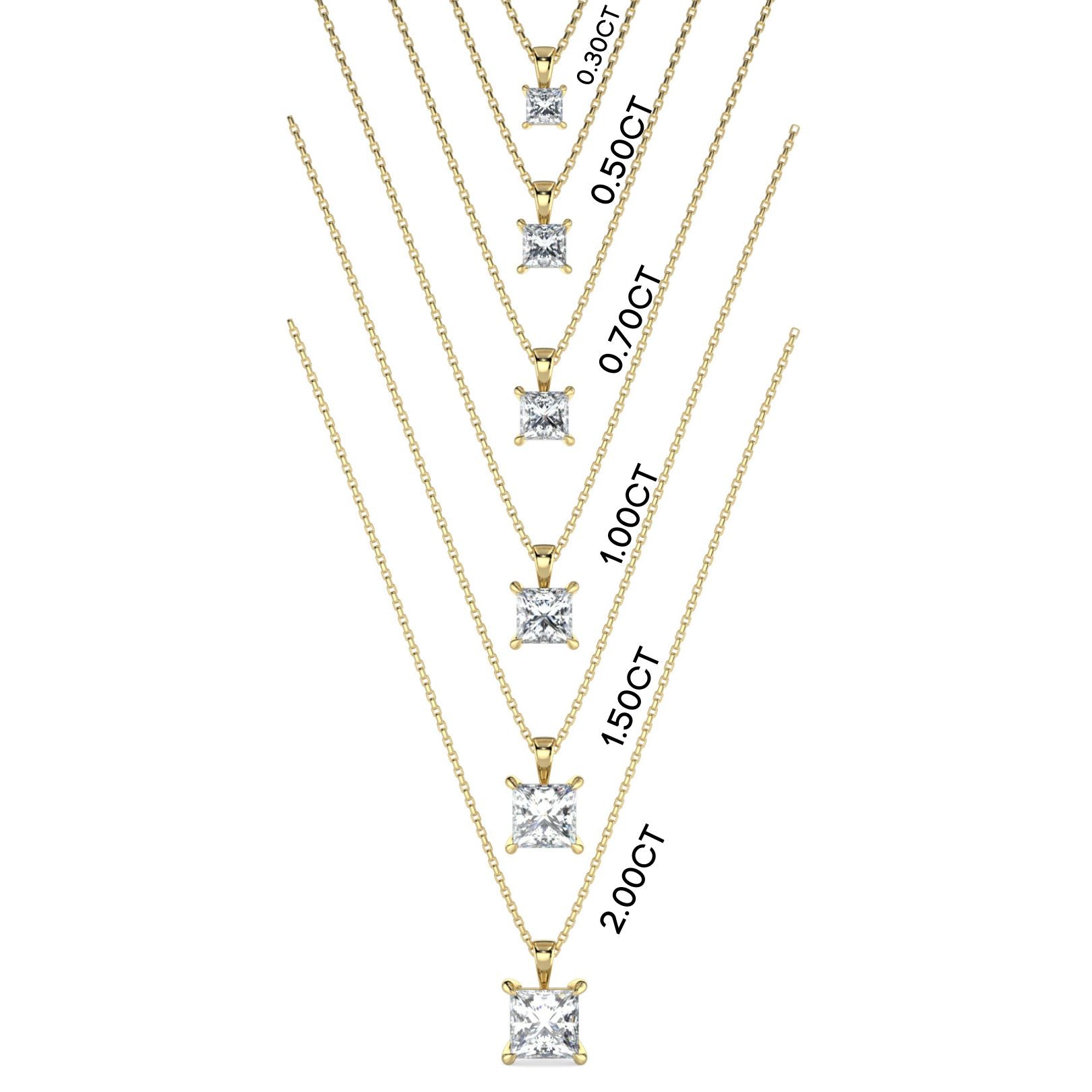 Princess Cut Lab-Grown Diamond Solitaire Pendant Necklace with Chain | 18K Gold | 0.50–3 Carats