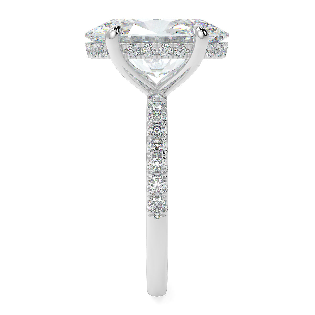 10 Carat Oval Cut Diamond Solitaire Ring with Pave Band | Lab-Grown| 18K Gold
