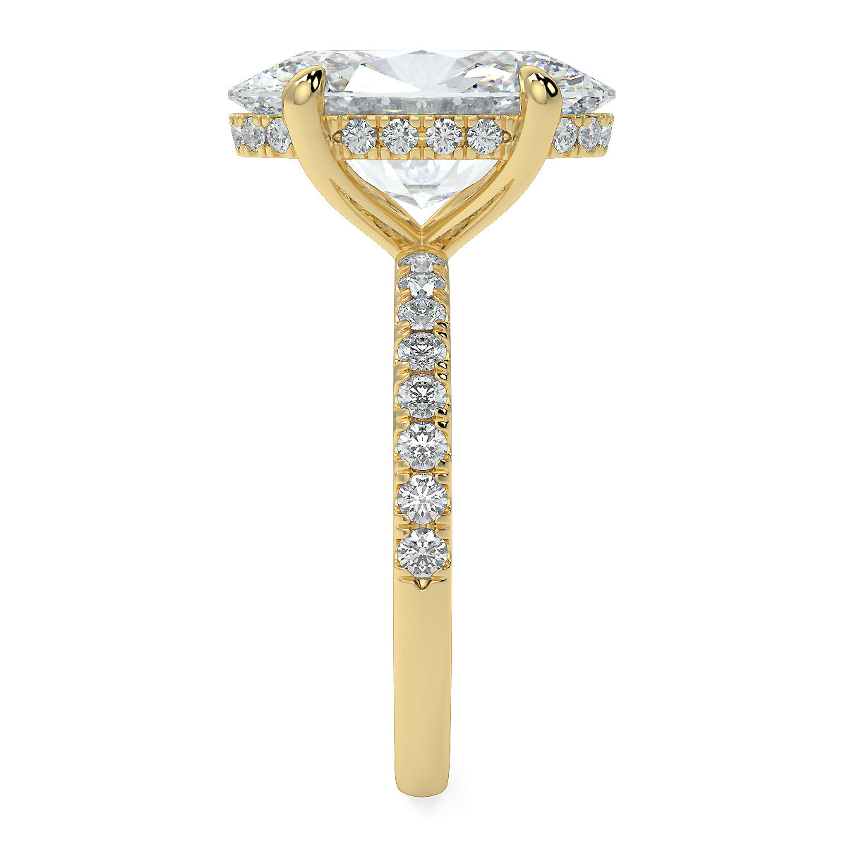 10 Carat Oval Cut Diamond Solitaire Ring with Pave Band | Lab-Grown| 18K Gold
