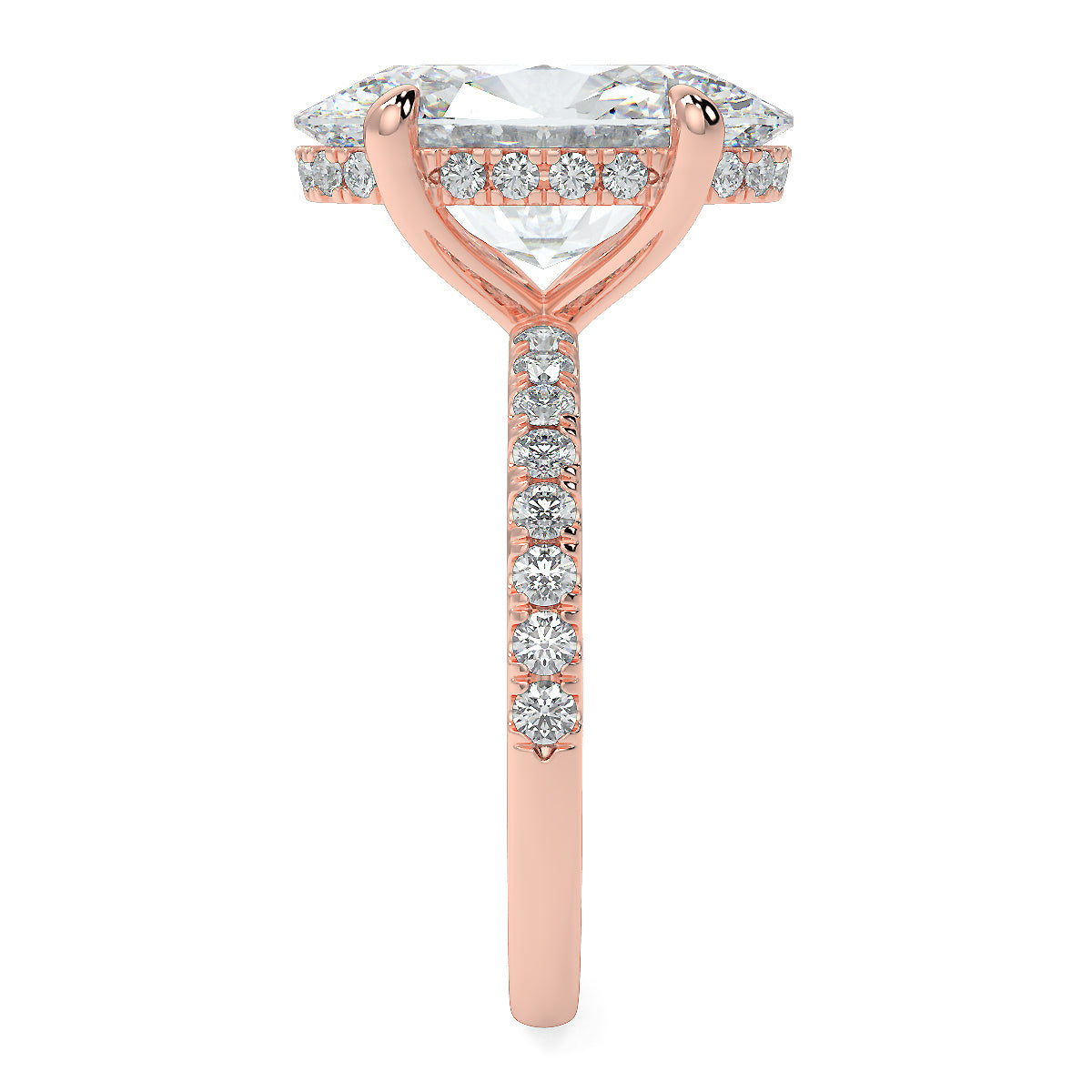10 Carat Oval Cut Diamond Solitaire Ring with Pave Band | Lab-Grown| 18K Gold
