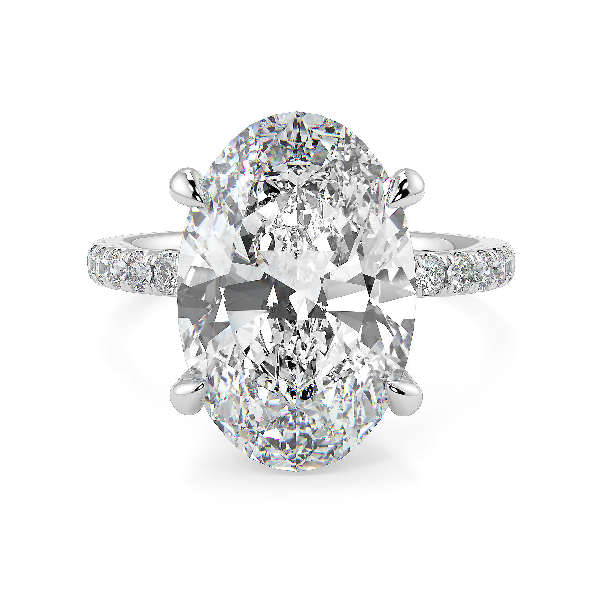 10 Carat Oval Cut Diamond Solitaire Ring with Pave Band | Lab-Grown| 18K Gold